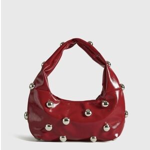 Commense Studded Shoulder Bag PU Red NWT